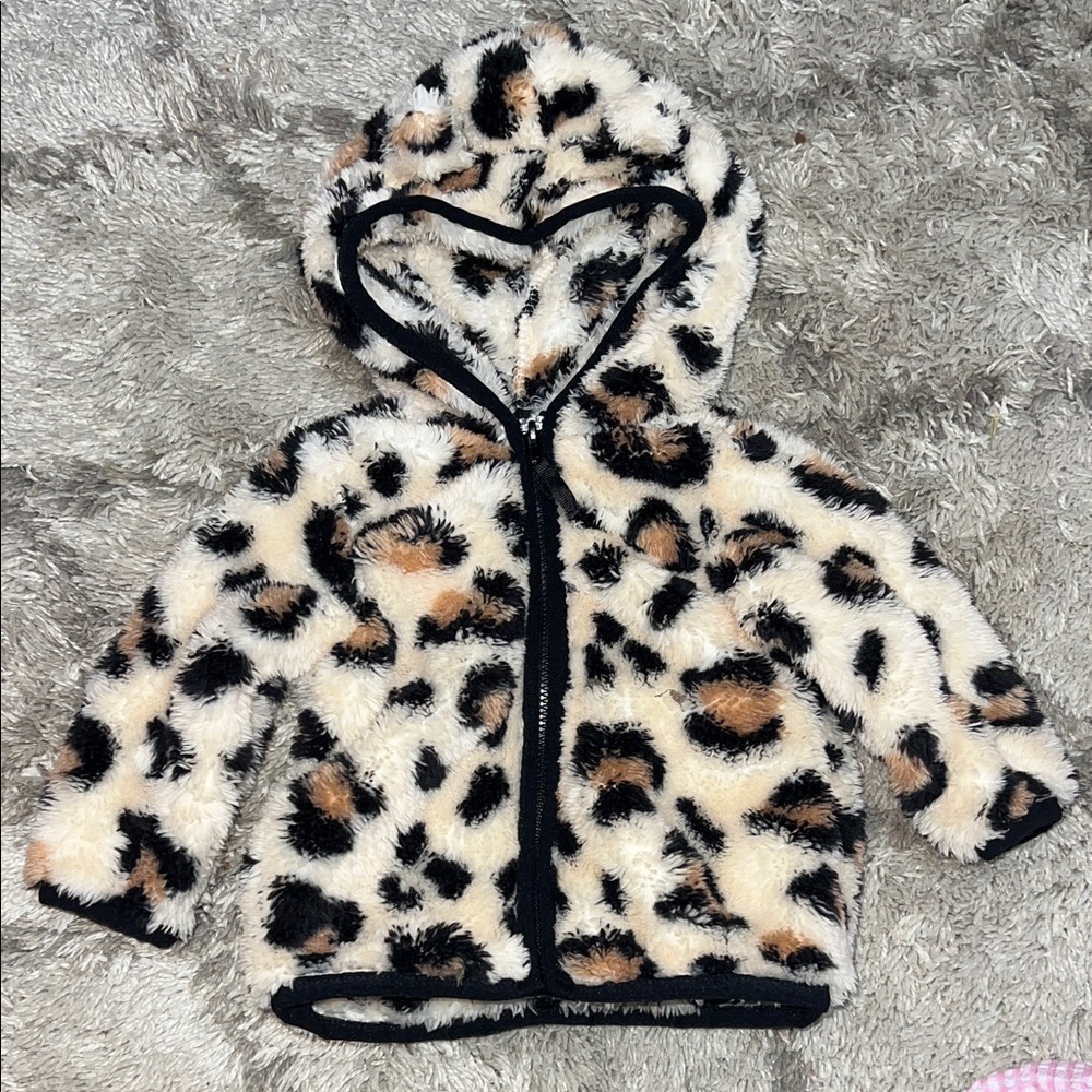 Little Me Fuzzy Leopard Print Jacket - Black, Cream, Brown